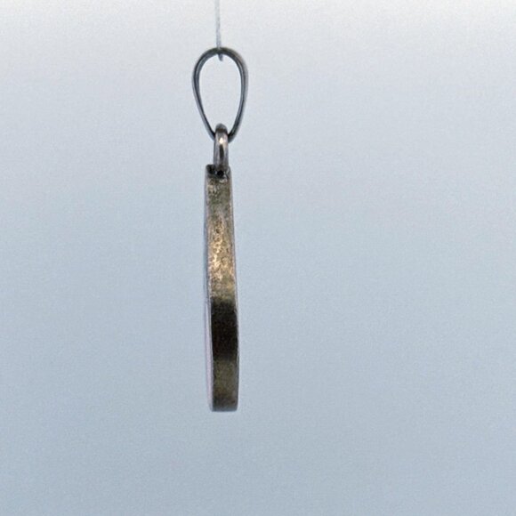 Estate Sterling Silver 925 Mosaic Teardrop Pendant Pink Shell Inlay 10.7g - Picture 4 of 8